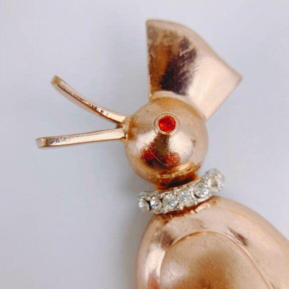 VTG Gold Tone Duck Brooch with Rhinestone Collar Whimsy 50s Figural Pin Quirky - Picture 3 of 7